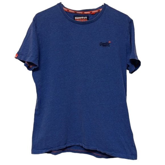 Superdry Tops - Superdry The Orange Label Tee Blue Shirt Embroider Logo on Chest Size Large EUC
